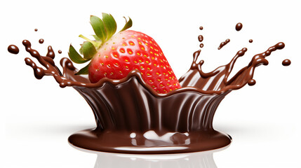 Wall Mural - Delicious Strawberry Dipped in Chocolate Splash - 3D Illustration with Clipping Path on White Background