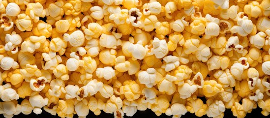 Aufkleber - Close-up view of a pile of corn kernels on a black surface, providing a textured background. with copy space image. Place for adding text or design