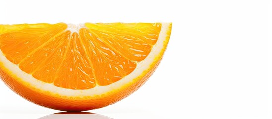 Poster - Half of an orange placed on a flat surface like a table. with copy space image. Place for adding text or design