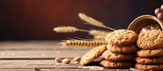 Poster - Close-up shot of an individual holding a cookie near a stack of cookies. with copy space image. Place for adding text or design