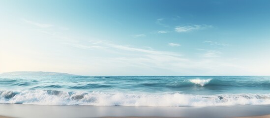 Aufkleber - Landscape of sea waves crashing onto shore under a clear blue sky, natural beauty captured. with copy space image. Place for adding text or design