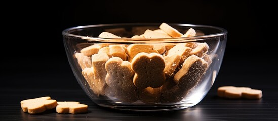 Poster - Homemade canine snacks placed in a transparent glass bowl. with copy space image. Place for adding text or design