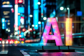 Sticker - Vibrant AI digital interface with glowing neon lights, highlighting technological innovation and advanced computing solutions in a cyber environment