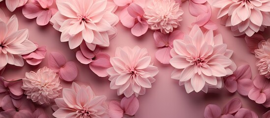 Aufkleber - Delicate pink flowers displayed against a soft pink background, exuding natural beauty. with copy space image. Place for adding text or design