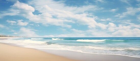 Aufkleber - Strolling along the shore, a man is carrying a surfboard, enjoying the tranquility of the beach. with copy space image. Place for adding text or design