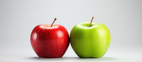 Aufkleber - Two apples, one red and one green, placed next to each other on a surface with a shallow depth of field. with copy space image. Place for adding text or design