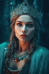 Wall Mural - fairy tale princess or snow queen, beautiful lady with crown on her head