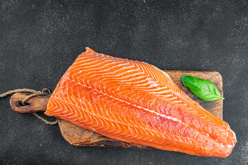 Poster - salmon fresh fillet raw red fish seafood meal on the table copy space food background rustic top view