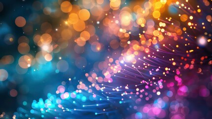 Abstract colorful fiber glass optics abstract lights background.. Generative AI