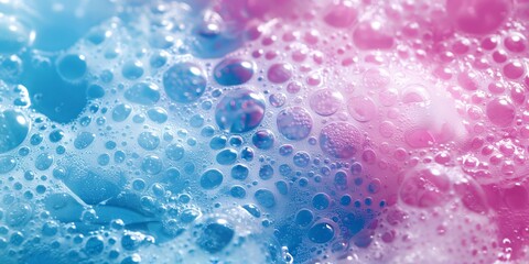 Wall Mural - close up of a blue and pink background with soap bubbles on it