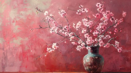 Wall Mural - Pink cherry blossoms in a vase