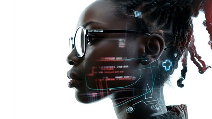 AI Cyber Security Threat Illustration Featuring a Black Woman with Glasses