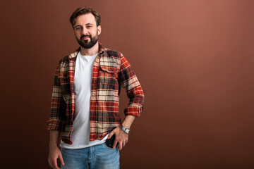 Wall Mural - handsome man on brown background