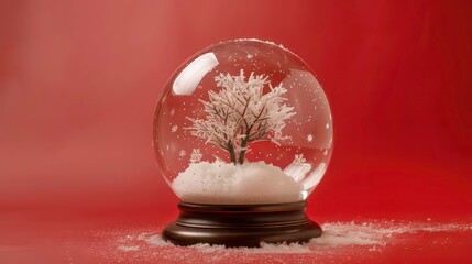 Sticker - An empty snow globe isolated on red. Generative AI