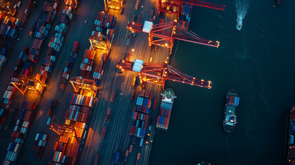Wall Mural - busy shipping port with containers ships and ongoing global supply chain operations