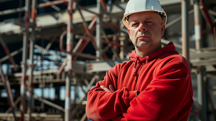 Aufkleber - Construction worker wearing hard hat standing at construction site