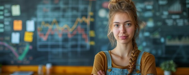 Smiling girl with braid before chart graphics
