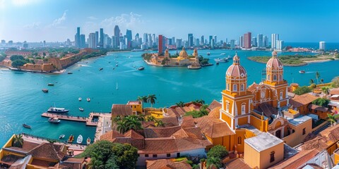 Walled City of Cartagena in Cartagena Colombia skyline panoramic view