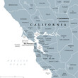 © Peter Hermes Furian - San Francisco Bay Area, region of the U.S. state California, gray political map with counties and largest cities. Area that surrounds and include the San Francisco Bay, which is a large tidal estuary.
