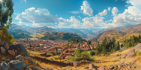 Sticker - Puka Pukara in Cusco Peru skyline panoramic view