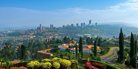 Sticker - Presidential Palace Museum in Kigali Rwanda skyline panoramic view