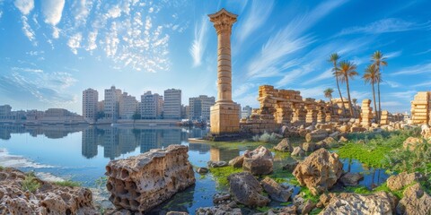 Poster - Pompeys Pillar in Alexandria Egypt skyline panoramic view