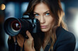 © vefimov - A woman holds a camera in front of her face, creating a self-portrait