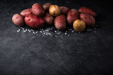 Wall Mural - Raw uncooked potato on dark table