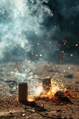 Wall Mural - Close-up view of firecrackers exploding to celebrate Chinese lunar new year.