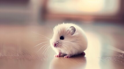 Wall Mural - a small white hamster sitting on a wooden floor
