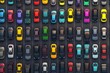 © PrusarooYakk - Aerial view of a parking lot filled with various colorful cars, showcasing organized parking and vehicle diversity.