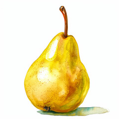 Poster - Watercolor Illustration of a Golden Pear with Smooth Yellow Skin and a Hint of Blush on a White Background