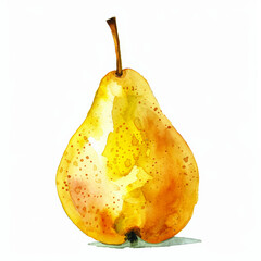 Canvas Print - Watercolor Illustration of a Golden Pear with Yellow Skin and a Hint of Blush on White Background