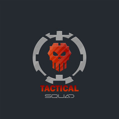 Wall Mural - Logo Skull Tactical Squad Sci Fi Hud Futuristic Metallic Armor Circle Frame For Game Tactical Military Logo Isolated Vector Design