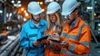 © piai - Industry engineers are standing and discussing in a manufacturing plant, using a digital tablet