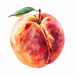 Wall Mural - Ripe Peach Watercolor Illustration with Warm Blush Hues and Fuzzy Skin on White Background