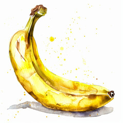 Wall Mural - Vibrant Yellow Banana with Creamy Flesh   Watercolor Illustration on White Background