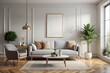 © irenastar - Vertical blank poster frame mock up in minimalist modern living room interior background, grey sofa , grey wall, plants. 3d
