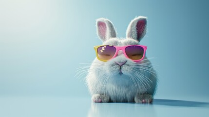 Wall Mural - Rabbit bunny with sunglasses and plain background. 3D.