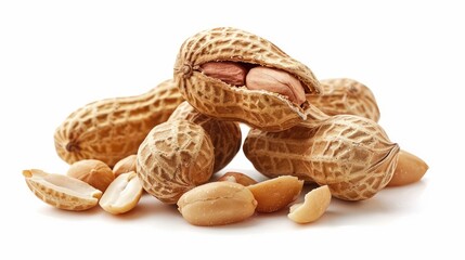 Wall Mural - Organic peanuts in their shells are ripe and isolated on a white background