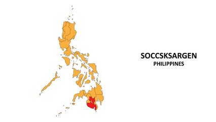 Poster - Soccsksargen Map in Philippines. Vector Map of Philippines. Regions map of Philippines.