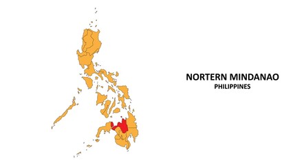 Poster - Nortern Mindanao Map in Philippines. Vector Map of Philippines. Regions map of Philippines.