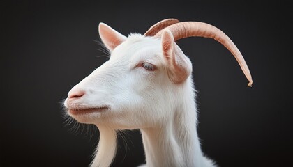 goat close up head on black background