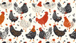 © Mia - Seamless Scandinavian Farm Pattern with Chickens and Hens