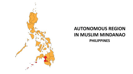 Poster - Autonomous Region in Muslim Mindanao Map in Philippines. Vector Map of Philippines. Regions map of Philippines.