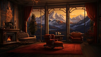 Star Mountain View Suite Interior Reference. AI generated art illustration.