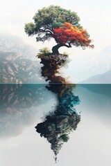 Wall Mural -  Collage of abstract tree designs with forest backgrounds