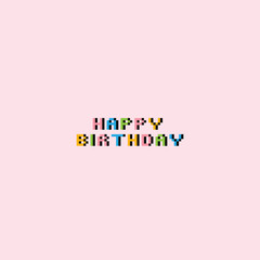 Wall Mural - pixel happy birthday icon 8 bit, pixel art birthday icon card logo.