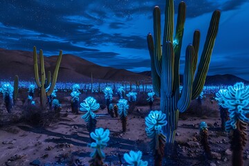Wall Mural - A desert filled with bioluminescent cacti that store solar energy