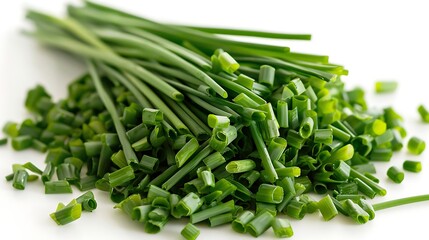 Chopped chives on white background